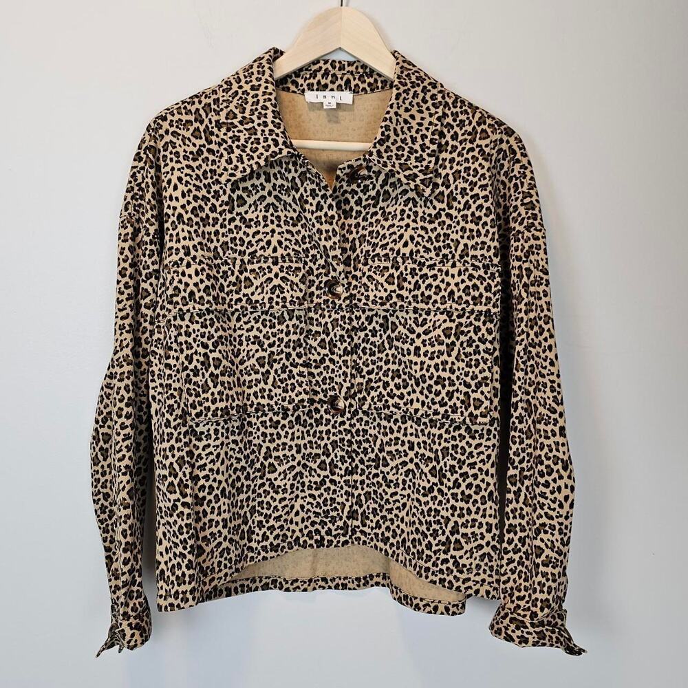 THML Leopard Print Button-Front Blouse Jacket in Tan and Black